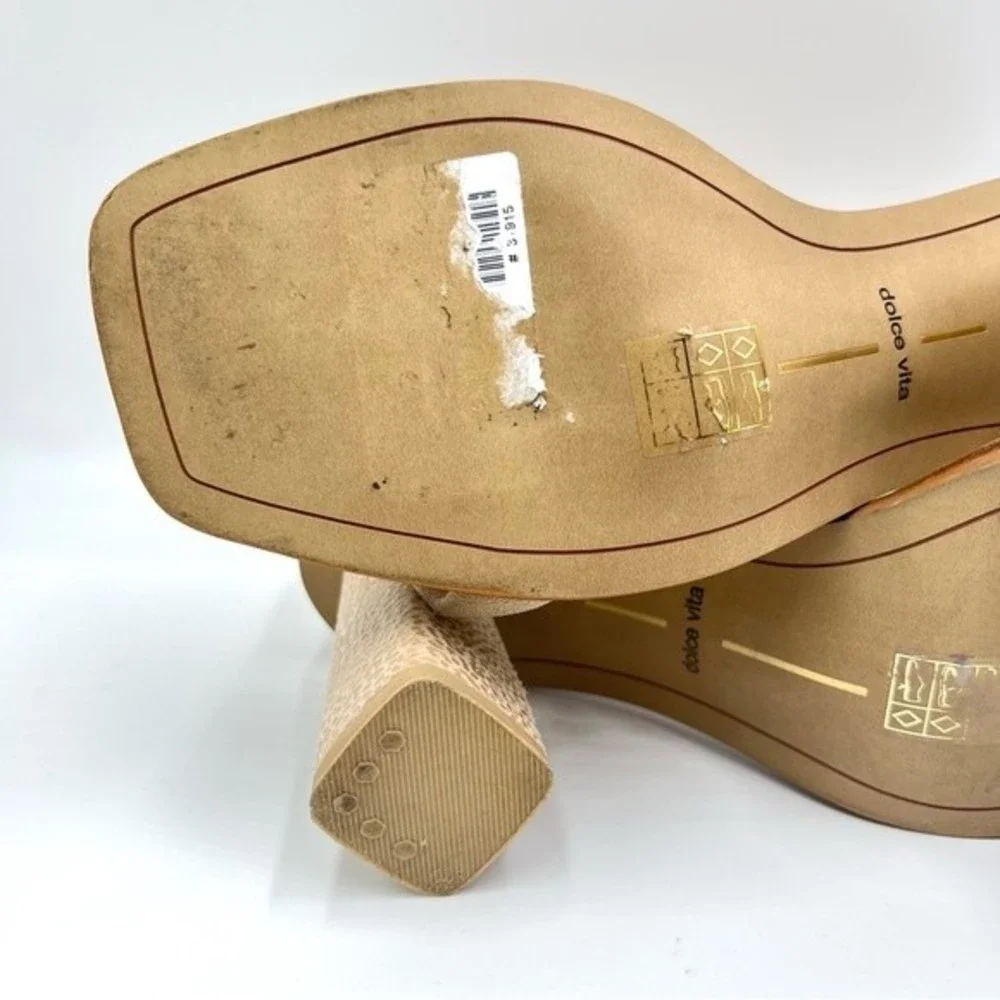 Dolce Vita Suede Size 8‎ Leather Beige Tan Leopard Print Open Toe Heels Sandals